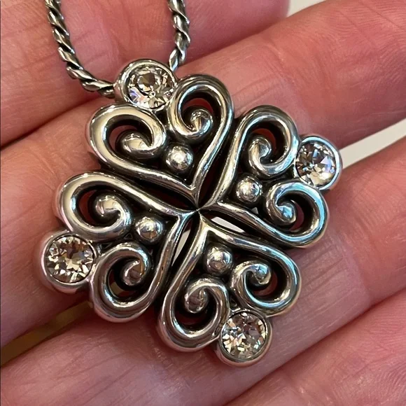 Retired Brighton alcazar bejeweled heart pendant chain silver plated - Picture 7 of 11